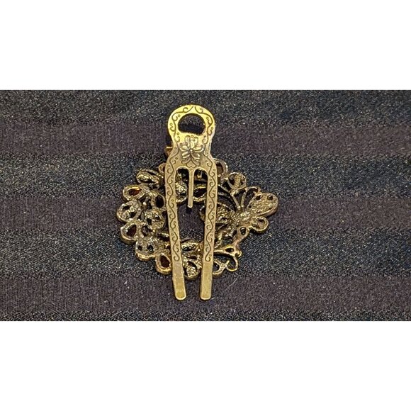 Vintage Gold Tone Rhinestone Butterfly & Floral Hair Clip - Picture 4 of 4